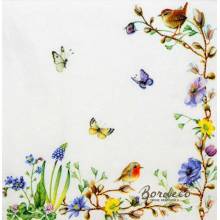 Serwetka decoupage firmy  VILLEROY&BOCH ptaszki i polne kwiatki 25x25cm